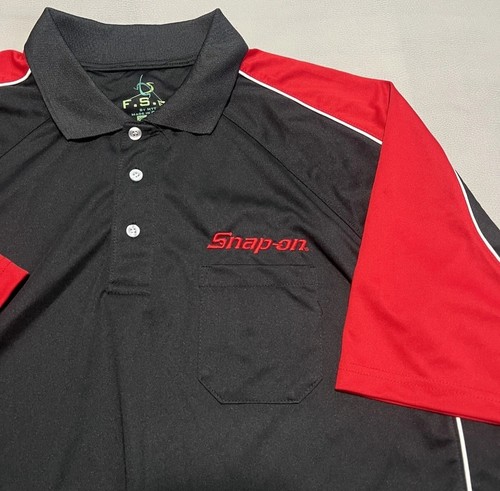 Snap On Tools Men Black/Red Employee Worker Polyester Mesh Polo Shirt-Large - Picture 2 of 3