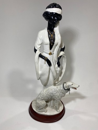Art Deco Lady With Borzoi Dog Figurine 15" Sculpture Vintage Style Display - Picture 1 of 10