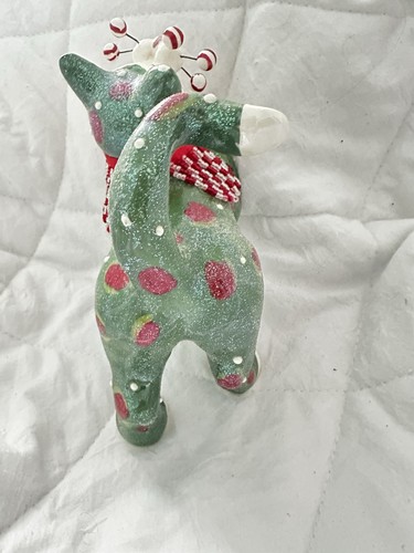 Amy Lacombe Whimsiclay Holly Berry Cat Christmas Red Green Glitter #87109 2004 - Picture 5 of 9