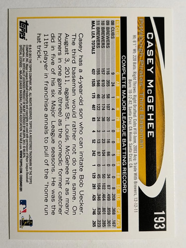 2012 Topps Opening Day #193 Casey McGehee - Picture 2 of 2