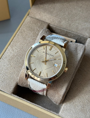 Burberry The City Champagne Dial Haymarket Check Unisex Watch BU9026