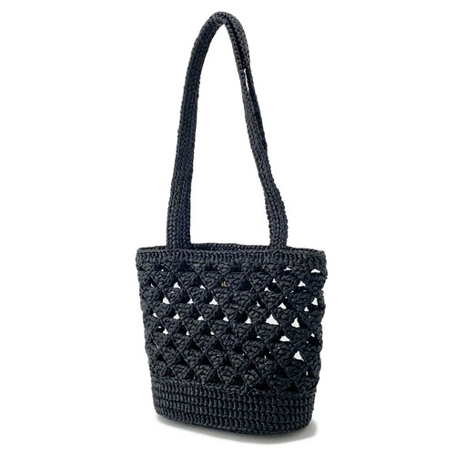 PRADA Crochet Tote Bag Straw Black 1BG494 - Picture 2 of 13