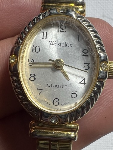 Orologio da polso donna Westclox tono oro cinturino elastico graffi su vetro vintage - Foto 6 di 12