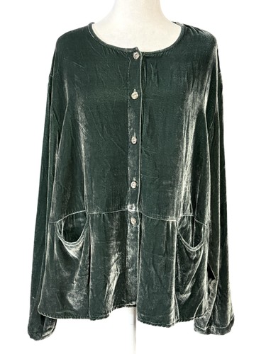 J. Jill Cardigan Womens XL Green Silk Blend Velvet Button Front Pockets Soft - Picture 1 of 12