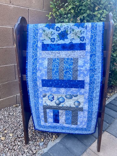 NEW Oversized Blue Patchwork, Elegant, Sparkling, Beautiful Table Runner21”/66”L - Picture 7 of 10