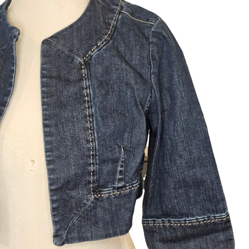 Y2K Womens Blue Jean Cropped Bolero Jean Jacket Sz 8 Stretch Open Front Retro - Picture 4 of 9