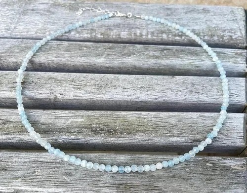Gargantilla aguamarina natural cuentas energía curativa mujeres delicado collar de piedras de nacimiento - Imagen 7 de 8
