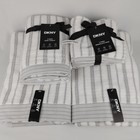 8 Set DKNY White & Gray Stripe Towels 2 Bath & 2 Hand & 4 Face Cloths