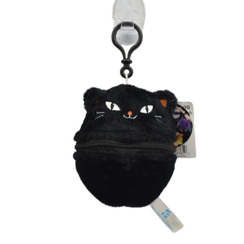 Fengtuo Halloween Black Cat Plush Zipper Pouch Candy Corn Plushie Clip-On - Picture 4 of 6