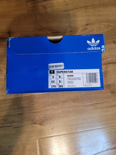 Adidas Mens Size 9 Originals Superstar EG4958 Shell Toe Shoes White W/Blk Stripe - Picture 7 of 8