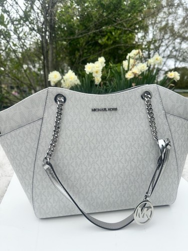 Michael Kors Jet Set Chain Tote Shoulder Bag White Silver - Picture 5 of 13