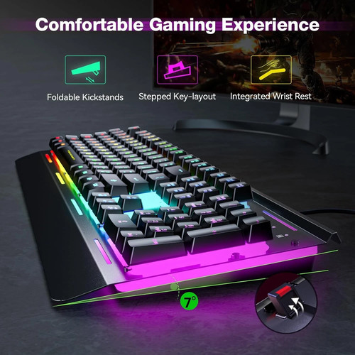 TECKNET Gaming Keyboard, USB Wired Computer Keyboard, RGB Lighting - Picture 2 of 3