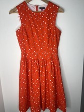 Vince Camuto Sleeveless Dress Womens Size 6 Orange White Eyelet A-Line Pockets