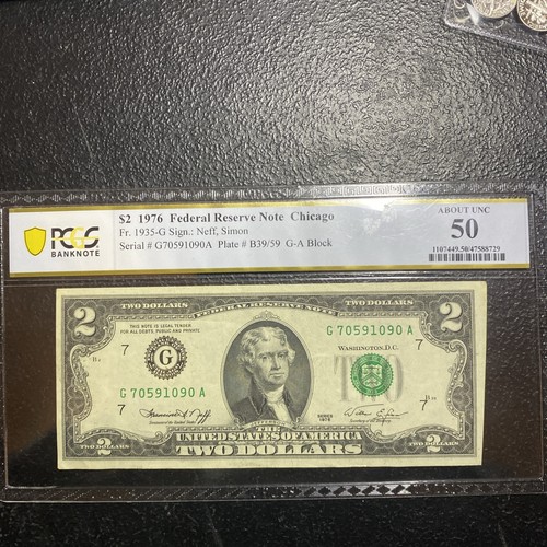 💎 1976 $2 DOLLAR Chicago FRN PCGS 50 About 🆕 (Trimming Error) 😊