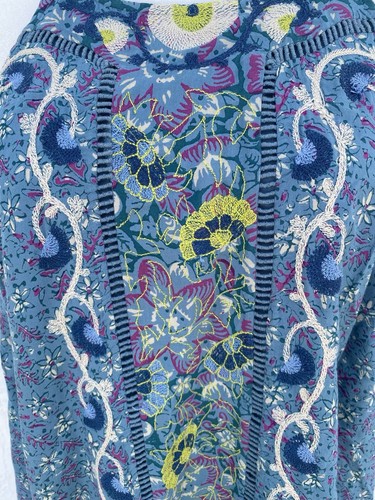 Anthropologie Akemi + Kin Embroidered Floral Halter Top Blue Women Size 16 Boho - Picture 3 of 6