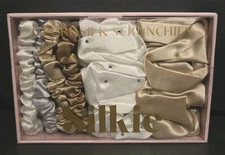 SILKIE 6ct Set 100% Pure Mulberry Silk Scrunchies Frost New Sealed 