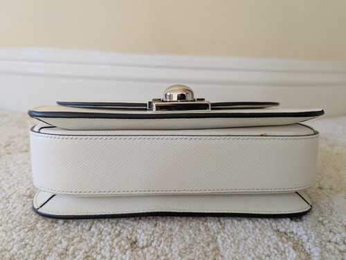 PRADA Arcade White Glace Saffiano Leather Flap Satchel Bag - Picture 8 of 19