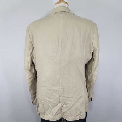 Alan Flusser Herren Sport Mantel Blazer Zwei Knopf Beige Leinen Viskose Größe LARGE - Bild 12 von 16