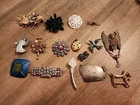 Vintage BROOCHES Pins Ornate Costume Jewelry Floral Rhinestone Enamel Lot of 16