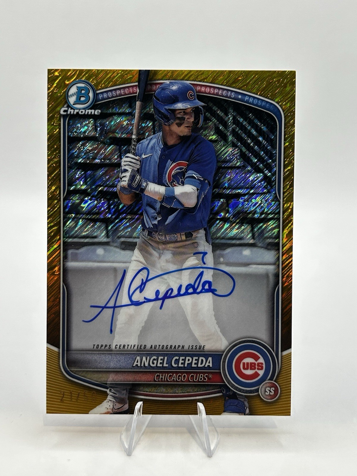 2025 Bowman Chrome Prospect Auto ANGEL CEPEDA 1st Bowman Gold Shimmer /50 Cubs