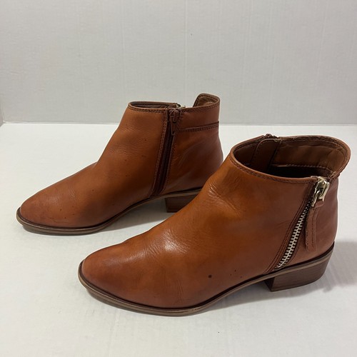 Aldo Women Leather Ankle Zip Booties Sz 7.5  Boho Western Tan Classic Minimalist - Picture 1 of 12