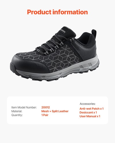 Steel Toe Shoes for Men US Size 13 Wide Athletic Work Shoe Sneakers Black - Picture 7 of 12