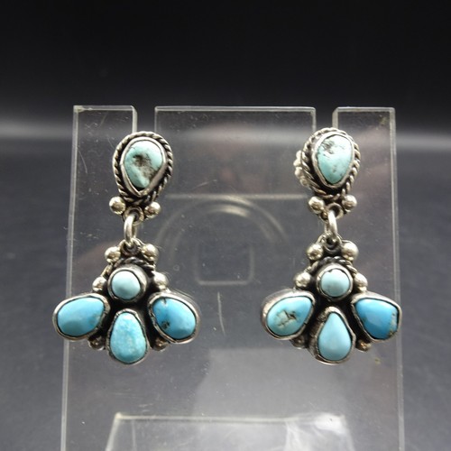 FEDERICO JIMENEZ Sterling Silver BLUE TURQUOISE Cluster EARRINGS Pierced Dangle - Picture 5 of 19