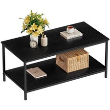 SAYGOER 2-Tier Black Coffee Table for Living Room Modern Rectangle with Storage