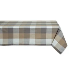 DII Tri-Color Check Collection 100% Cotton Tabletop, Tablecloth, 52x52, Stone
