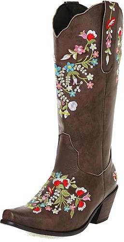 Alsoloveu Damen Bestickte Cowboystiefel Western Cowgirl Snip Toe Grob... 
