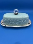 The Pioneer Woman Floral Butter Dish Kari Turquoise Blue Glass Knob Farmhouse