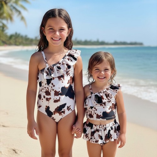 Cow Print Swimsuit: Western Matching Swim Trunks & One-Piece - Picture 1 of 10