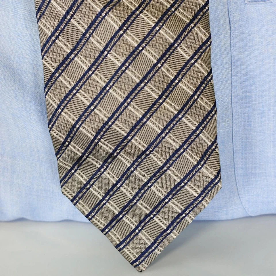 Corbata para el cuello para hombre gris a cuadros seda clásico tejido vestido traje Nova tartán lujo BROLLY Foto 2 de 4