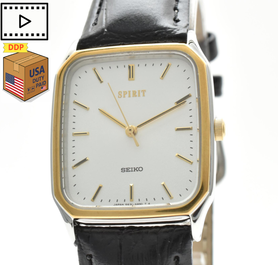 Quartz JAPAN 5E31-5B50 Gold [NEAR Men SEIKO Tank 1992 Spirit Watch MINT] Vintage - vintagewatches.pk