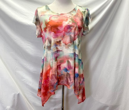 ONE WORLD Watercolor Pink Flower Print Tunic Top Size Medium - Picture 1 of 5