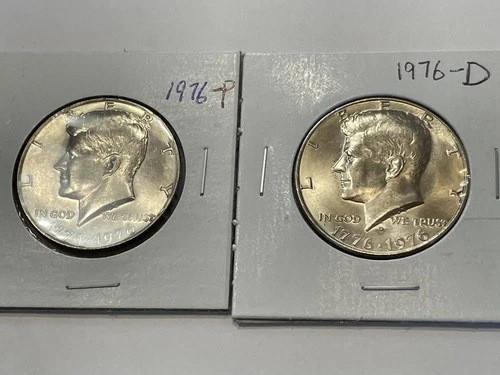 Lot of 2 Kennedy Clad Half Dollars, 1976-P, 1976-D, BU