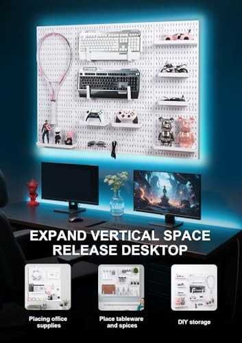 Pegboard Wall Organizer - Modular System for Gaming Setup, Office White,16″×10″ - Bild 5 von 7