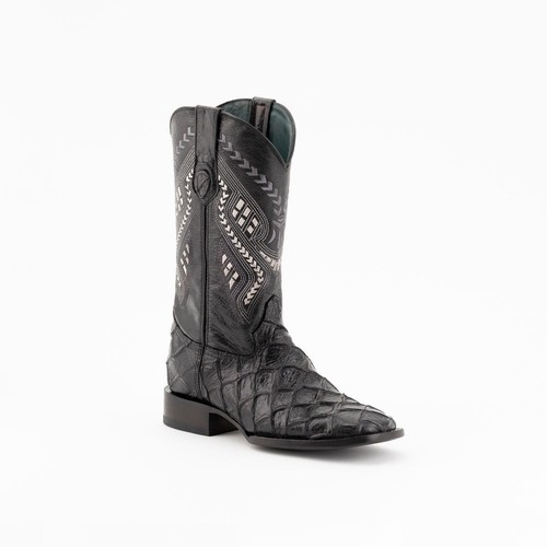 Botas para hombre Ferrini Bronco estampado pirarucu hechas a mano negras - Imagen 1 de 6