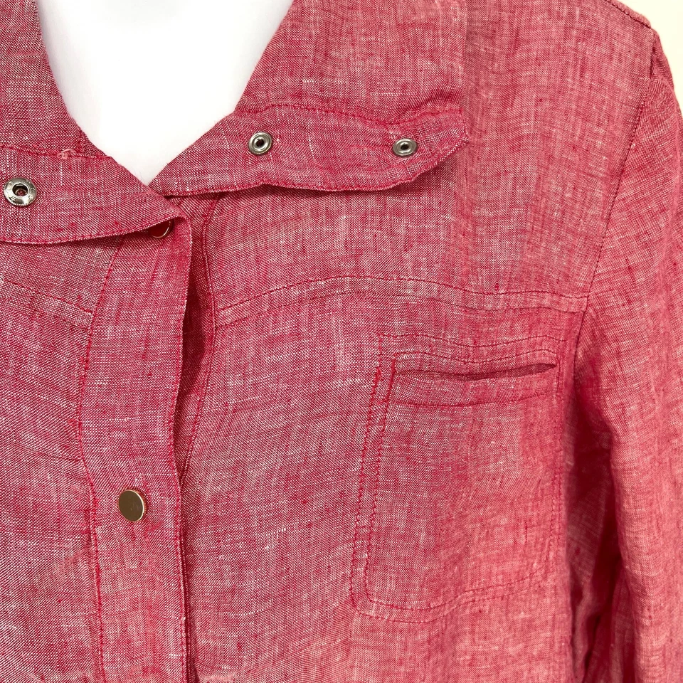 Chico's Red Cross Dye Linen Utility Jacket Adjustable Waist Chico's Size 4 NWT - Image 3 of 4