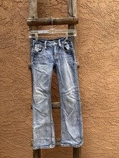 Miss Me Girls Mid Rise Boot Size 8 Blue Denim Jeans Embroidered Pockets