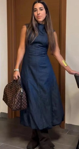 ZARA NEW WOMAN FW24 TRF DENIM BALLOON DRESS S-XXL DARK INDIGO BLUE 6929/288 NWT - Picture 2 of 6