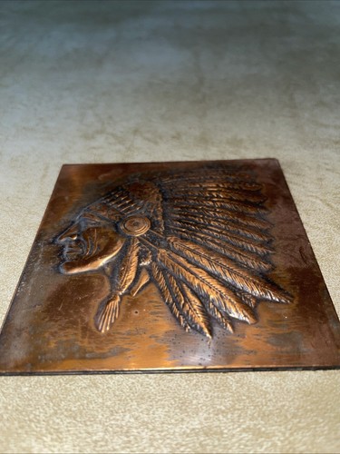 Native American Indian Chief Copper Embossed Repousse Relief Artwork. - Picture 3 of 6