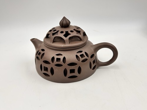 YIXING ZISHA Reticulated Open Work Double Wall Clay Teapot made by JI JIANQIN - Picture 7 of 24