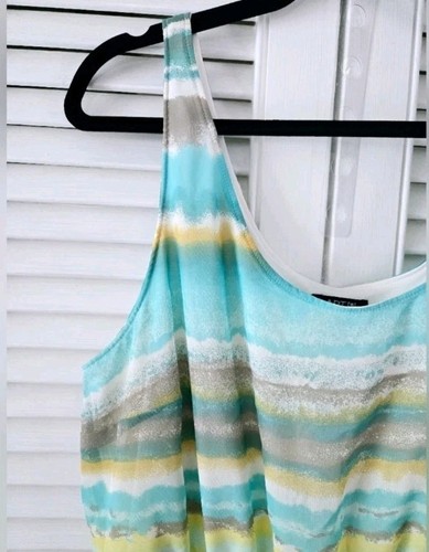 Apt 9 Watercolor Turquoise Striped Chiffon Sleeveless Maxi Dress Petite XL - Picture 5 of 8