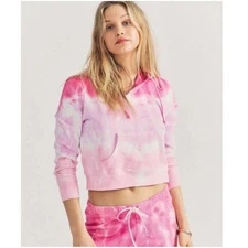 LoveShackFancy Pink Tie Dye Hoodie Sweatshirt Cropped Pullover Drawstring Small
