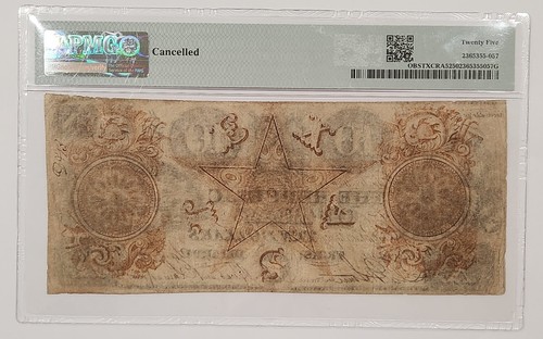 1839-41 $10 Republic Of Texas Treasury Note TXCRA5 Austin PMG 25 Very Fine - Picture 2 of 2