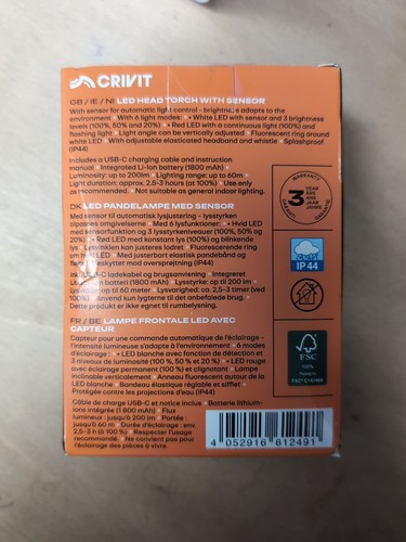 (NN) Crivit LED Head Torch With Sensor, Up to 200lms, New, SBD - Picture 2 of 3