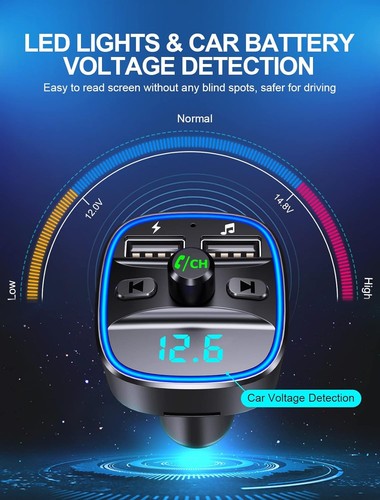 Bluetooth FM Transmitter for Car - Dual USB, Hands-Free Calling, Blue Light - Picture 7 of 13