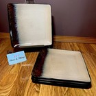 MasterCuisine Set Of 4 Square Dinner Plates Stoneware 10 7/8” Tan Blue Speckles