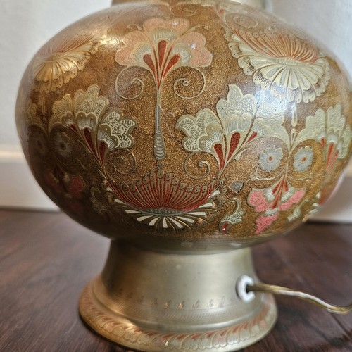 2er Set Vintage marokkanische verzierte geätzte Messing Tischlampen 24" MCM emailliert Blumen - Bild 16 von 24